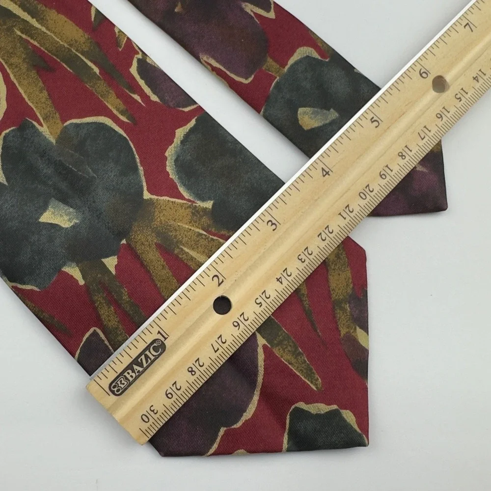 St Michael Mens Silk‎ Tie Burgundy Abstract Floral Made in Italy 3.5w X 57